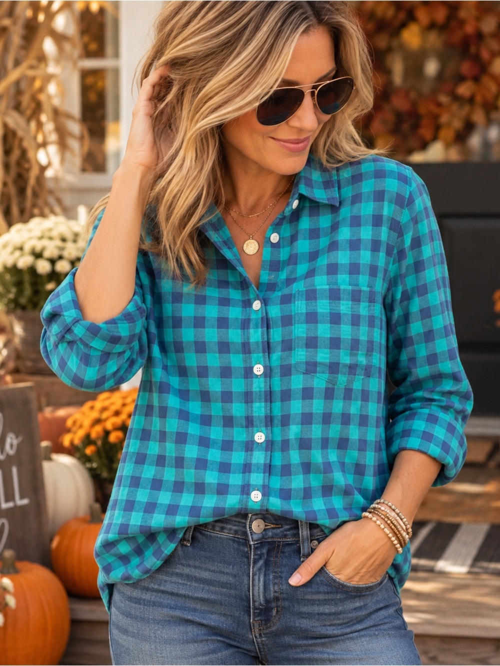 J.Crew Women’s Size 2 Teal Blue Gingham Plaid Cotton Button Down Shirt